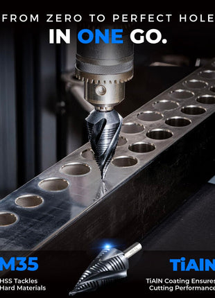toolant Four Spiral Flute Cobalt Step Drill Bit(Pro), 1/4 inch-3/4 inch Impact Ready Unibit Step Drill Bit, 1/4 inch Hex Shank Step Bits for Metal, Stainless Steel, Aluminum, Plastic