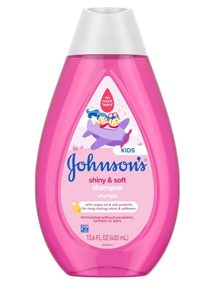 Johnson's Shiny & Soft Kids' Shampoo with Argan Oil & Silk Proteins, Daily Kids' Hair Wash Gently Cleanses & Boosts Natural Shine & Softness, No Added Parabens & Sulfates, 13.6 fl. oz