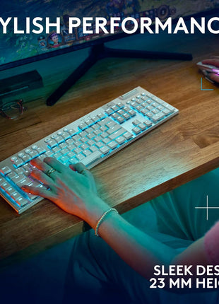 Logitech G915 X Lightspeed Low-Profile Wireless Gaming Keyboard, Double-Shot PBT Keycaps, Fully Programmable Keys, RGB Backlighting, Sleek Aluminum Finishing, GL Brown Tactile Switches-PC/Mac - White