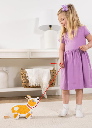 Melissa & Doug Feed, Walk & Poo Pup Wooden Preschool Pull Toy Play Set Ages 3+ - FSC Certified