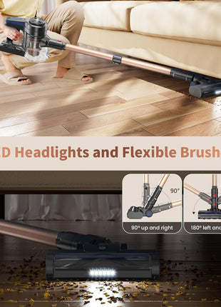 NADALY Cordless Vacuum Cleaner, 500W 40KPA Stick Vacuum with 45min Runtime, Anti-Tangle Vacuum Cleaners for Home, Self-Standing Rechargeable Wireless Vacuum for Hardwood Floor Carpet Pet Hair