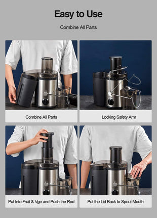 QCen Juicer Machine, 500W Centrifugal Juicer Extractor with Wide Mouth 3??Feed Chute for Fruit Vegetable, Easy to Clean, Stainless Steel, BPA free (Black)