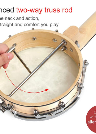 Banjo Ukulele, AKLOT Concert 23 inch Remo Drumhead Open Back Maple Body 15:1 Advanced Tuner with Two Way Truss Rod Gig Bag Tuner String Strap Picks