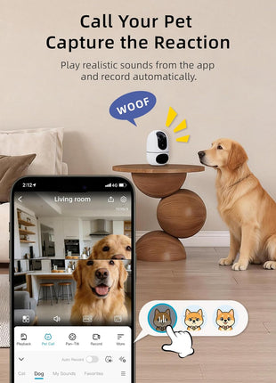 VIRTAVO Pet Camera Indoor WiFi 6, No Subscription, for Dogs Cats | Dual Band 2.4/5GHz, 360° Auto Tracking, Pet Call, Dual Lens, 2-Way Audio, Night Vision, SD & Cloud, Wired