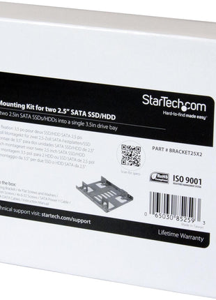 StarTech.com 2.5 inch to 3.5 inch SATA Hard Drive Mounting Bracket Kit - Dual SATA SSDs/HDDs Mounting Bracket for Mounting Bay , TAA (BRACKET25X2)