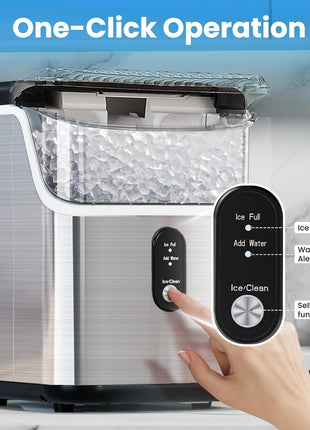 Nugget Ice Maker Countertop,34lbs/24H Portable Ice Machine with Crushed Ice | Self-Cleaning, One-Click Operation for Home, Kitchen, Office Use, Silver