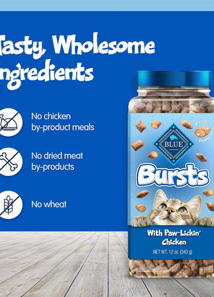 Blue Buffalo Bursts Crunchy & Creamy Cat Treats, Great for Training, Paw-Lickin' Chicken, 12-oz. Tub (Pack of 4)