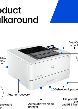 HP LaserJet Pro 4001dn Black & White Printer, Print, Fast speeds, Easy Setup, Mobile Printing, Advanced Security, Best-for-Small Teams, Ethernet/USB only