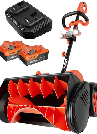 VOLTASK Cordless Snow Shovel with Wheels, 48V | 16-Inch | 4-Ah Brushless Cordless Snow Blower, Battery Snow Blower with Directional Plate & LED Lights (2 * 24V Battery & Dual Quick Charger Included)