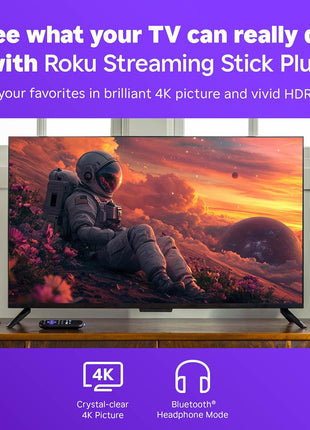 Roku Streaming Stick Plus - 4K & HDR Roku Streaming Device for TV with Voice Remote - Free & Live TV