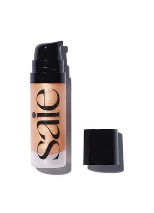 Saie Mini Glowy Super Gel Lightweight llluminator & Makeup Primer - Sunglow (0.5 oz) + Dew Blush - Lightweight Liquid Blush with a Blendable + Buildable Cream Finish - Cutie (.40 oz)