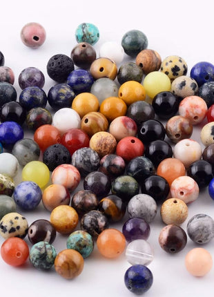 Natural Stone Beads 100pcs Round Genuine Real Stone Beading Loose Gemstones Hole Size 1mm DIY Smooth Bead for Bracelet Necklace Earrings Jewelry Making(Natural Stone Beads Multicolor, 8mm)