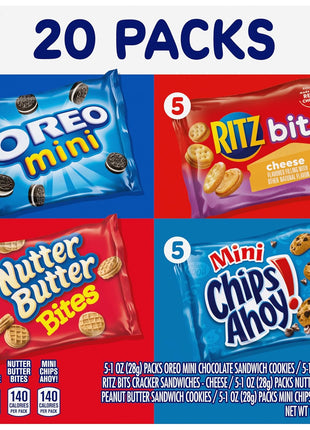 Nabisco Snacks Variety Pack, 4 Flavors, Cookies & Crackers, 20 Snack Packs | OREO Minis, NUTTER BUTTER Bites, CHIPS AHOY! Minis Cookies, and RITZ Bits Cheese Sandwich Crackers, Individually Wrapped