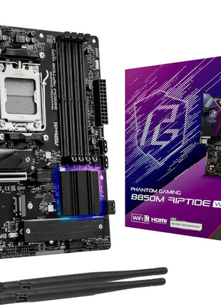 ASRock AMD B850M Phantom Gaming Riptide WiFi 7 Socket AM5 Ryzen 9000, 8000 and 7000 Series DDR5 B850 up to 8000+ (OC) MHz 256GB Micro ATX Motherboard M.2 SATA3 6.0 Gb/s PCIe 5.0 BIOS Flashback