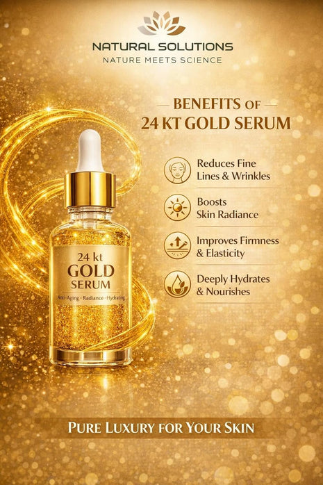 24K Gold Serum with 99.5% Pure Gold, Anti-Aging Anti-Wrinkle Face Serum, Gold Niacinamide Liquid Natural Solutions N.M.S.