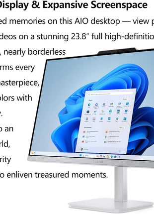 Lenovo 23.8" i3-N305 16GB 512GB SSD All-in-One Desktop Computer | FHD AIO Display, WiFi 6, Bluetooth 5.2, Windows 11, Lifetime Office 365 for Web, White, Home Office