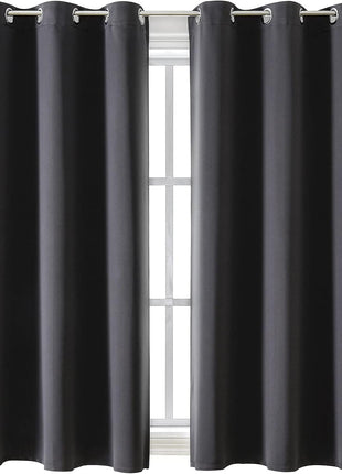 ChrisDowa Blackout Curtains for Bedroom and Living Room 63 Inches Long | 2 Panels Set, Thermal Insulated, Light Blocking, Room Darkening, Grommet, Window Drapes, Dark Grey, 42 x 63 Inch