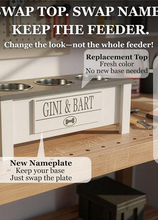 3 Bowl Dog Feeding Station, Personalized Triple Bowl Food Stand Large Dogs | Farmhouse Style, Elevated Wood Stand, Storage Container, Stainless Steel Bowls, Raised Feeder, Large Breed, Made in USA