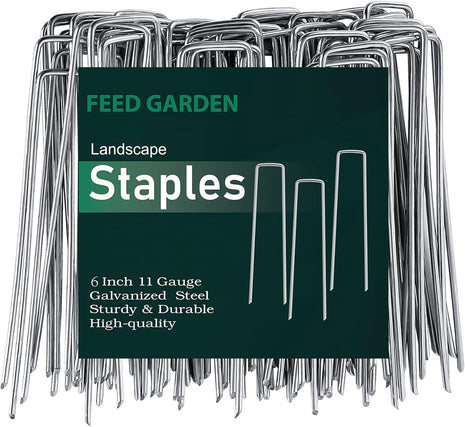 FEED GARDEN Landscape Staples 6 Inch 1000 Pack, Heavy Duty 11 Gauge Hot-Dip Galvanized Garden Stakes for Weed Barrier, Landscape Fabric, Sod, Turf, Irrigation & Contractor Landscaping