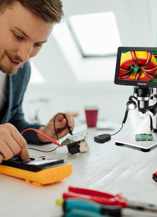 TOMLOV DM9 7" Digital Microscope: 1080P 1200X Coin Microscope Magnifier, 12MP Ultra-Precise Focusing LCD Soldering Microscopes for Adults, PC View, 16GB