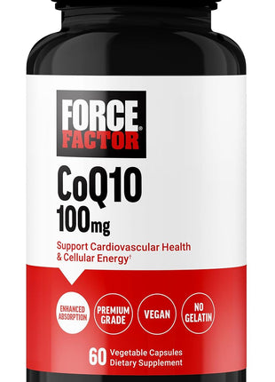 Force Factor CoQ10 100mg, Coenzyme Q10 Heart Health Supplement | Enhanced Absorption, Premium Grade Coq 10, Vegan, Dairy Free, Gluten Free, and Non-GMO, 60 Vegetable Capsules