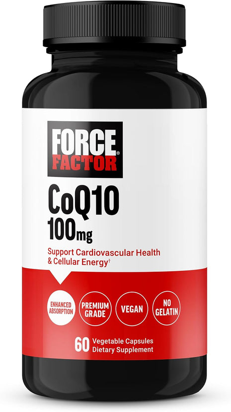 Force Factor CoQ10 100mg, Coenzyme Q10 Heart Health Supplement | Enhanced Absorption, Premium Grade Coq 10, Vegan, Dairy Free, Gluten Free, and Non-GMO, 60 Vegetable Capsules