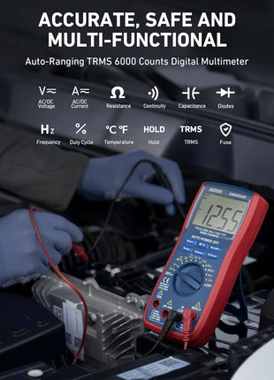 AstroAI Digital Multimeter and Analyzer TRMS 6000 Counts Volt Meter Ohmmeter Auto-Ranging Tester; Accurately Measures Voltage Current Resistance Diodes Continuity Duty-Cycle Capacitance Temperature