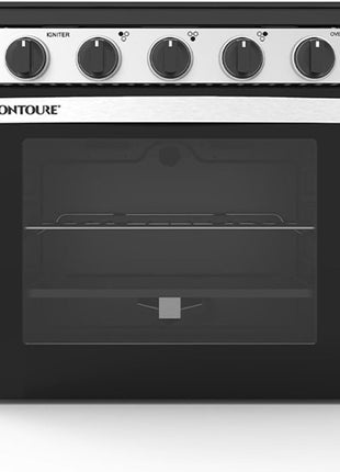RV 3-Burner Drop-In Gas Range 21 inch ??Propane-Powered RV Stove with Oven, Black with Stainless Steel Accents, LED Knobs, Easy-Clean Oven, CSA Certified, GR-21BTC
