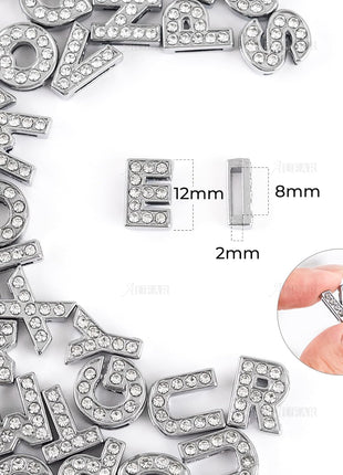 AUEAR, 52 Pack Silver A-Z 8mm Full Rhinestone Slide Crystal Alphabet Alloy Letter Charm for Bracelets Necklace Wristbands DIY Jewelry Making