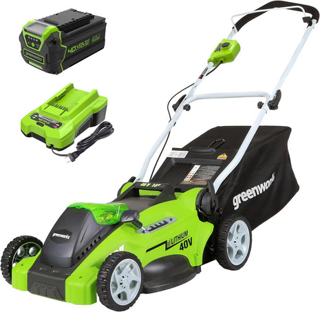 Greenworks 40V 16" (Push) Cordless Lawn Mower, 4.0Ah Battery (1/3 Acre, Push Button Start, Compatible with 75+ Tools)
