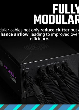 Cooler Master MWE Gold 750 V3 Power Supply, PCIe 5.1 Ready | Certification Cybenetics Platinum & Noise A, 80 PLUS Gold, 750W, ATX 3.1, 12V-2x6 Cable, Zero-RPM Silent Mode, Fully Modular