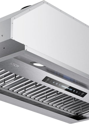 IKTCH 36 inch Built-in/Insert Range Hood 900 CFM, Ducted/Ductless Convertible Duct, Stainless Steel Kitchen Vent Hood with 2 Pcs Adjustable Lights and 3 Pcs Baffle Filters with Handlebar(IKB02-36'')