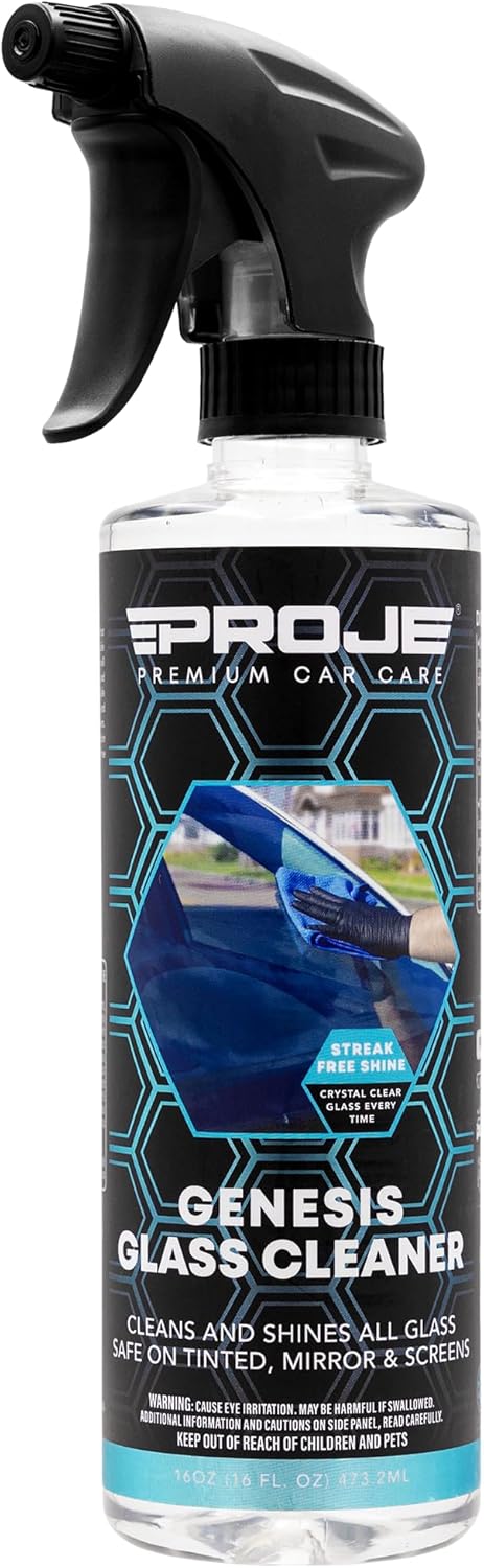 PROJE' Genesis Glass Cleaner - Safe On Tinted Glass - Streak Free Car Window Cleaner - Ammonia Free - Effortlessly Removes Dirt, Dust, Oil, Grease, Insects & More - 16 fl oz