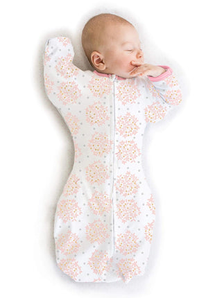 SwaddleDesigns Transitional Swaddle Sack, Arms Up Half Length Sleeves & Mitten Cuffs, Swaddle for Newborn Transition to Baby Sleep Sack Wearable Blanket, 0 3 month, 6 14 lb, Heavenly Floral Pink