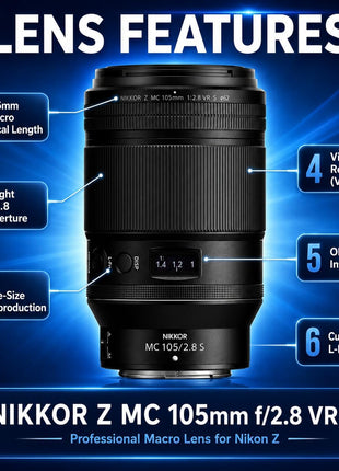 Nikon NIKKOR Z MC 105mm f/2.8 VR S Lens, Bundle with ProOptic with 62mm UV | CPL | ND Filter Kit, Cleaning Cloth, 1-Year Limited Warranty