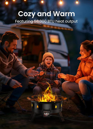 Ciays Large Propane Fire Pit 19 Inch, Gas Fire Pit with Grill Grate, Folding Legs, Hose Hooks, Propane Tank Holder, Cover & Carry Strap, Portable Outdoor Fire Pit for Camping, 58,000 BTU