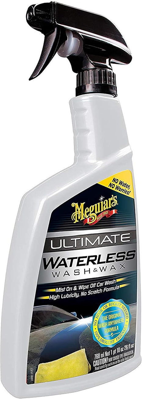 Meguiar's Ultimate Waterless Wash & Wax, Scratch-Free Cleaning Spray that Cleans and Protects Without Water, 2-in-1 Detailer for Shine, Cool Car Gifts for Men and Women, 26 Oz