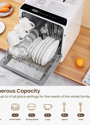 Countertop Dishwasher, 6 Programs Portable Dishwasher with Water Tank | No Hookup Needed, 167 °F High-Temperature Washing, Baby Care & Hot Air Drying Function for Homes, Apartments and RVs