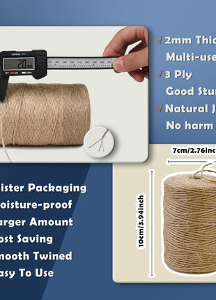 PerkHomy Natural Jute Twine 600 Feet Long Twine String for Crafts Gift Wrapping Packing Gardening Crochet Knitting Macrame Decor (Brown 2mm * 600feet)