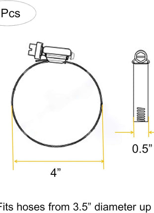 4" (Diameter) Adjustable 304 Stainless Steel Duct Clamps Hose Clamp Pipe Clamp Air Ducting Clamp worm drive hose clamps (4Pcs, 91mm-114mm)
