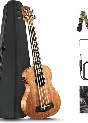 Caramel CUB402 Electric 30inch All Solid Wood Mahogany Ukulele Bass   Tuned as E A D G