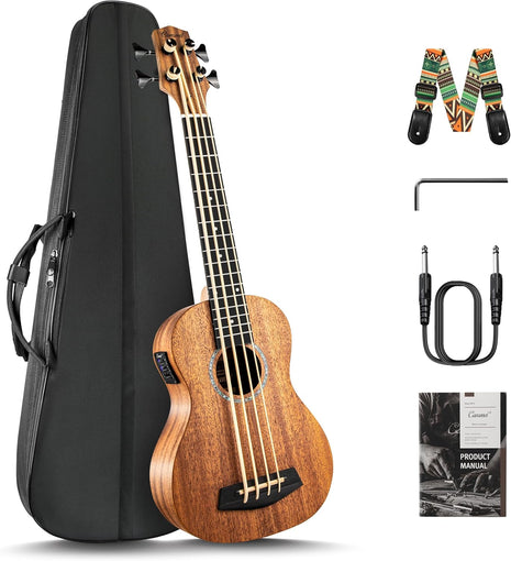 Caramel CUB402 Electric 30inch All Solid Wood Mahogany Ukulele Bass   Tuned as E A D G