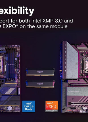 Crucial Pro 32GB DDR5 RAM Kit (2x16GB),CL36 6000MHz, Overclocking Desktop Gaming Memory, Intel XMP 3.0 & AMD Expo Compatible, Black - CP2K16G60C36U5B