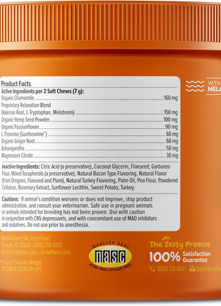 Zesty Paws Calming Chews for Dogs - for Everyday Stress, Relaxation, Composure, and Separation Turkey 90 Count (Pack of 2)