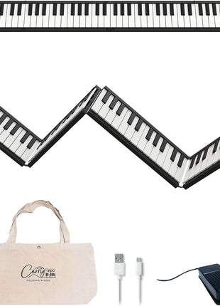 Carry-on 88 Key Folding Piano - Ultra-Portable and Full-Sized with 128 Voices and USB MIDI Connectivity - Travel Piano Keyboard Perfect for Practice, Travel, and Performances - Black