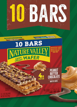 Nature Valley Creamy Wafer Bars, Peanut Butter Chocolate, 13 oz, 10 ct | 4g Protein, Crispy Wafers with Peanut Butter Filling, Chocolatey Coating, Crunchy Topping, No Artificial Flavors or Colors