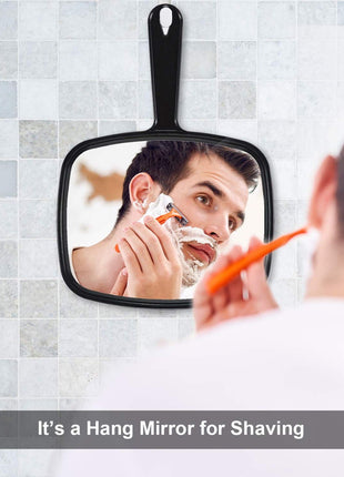 PROTECLE Large Hand Mirror, Salon Barber Hairdressing Handheld Mirror with Handle (Square Black 10.3 inchx7.4 inch)