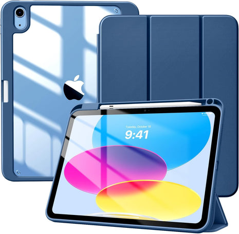 TiMOVO Case for iPad A16 11th Gen 11"/10th Gen 10.9", Abyss Blue | Pencil Holder, Slim Trifold Stand Protective Cover, Clear Transparent Back Shell, Auto Wake/Sleep