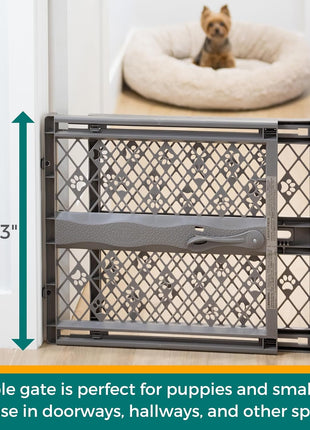 MYPET Paws Portable Pet Gate: 26-40" Wide Expandable, Pressure Mounted No Tools Needed, Durable Dog Gate for Doorways, Made in USA, 23" Tall, Fieldstone Gray