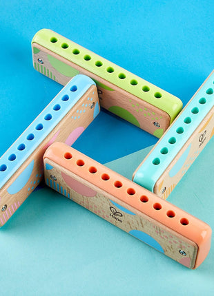 Hape Blues Harmonica | 10 Hole Wooden Musical Instrument Toy for Kids, Pink (E8918)